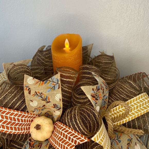 Deco mesh Fall centerpiece, Thanksgiving table decor,...